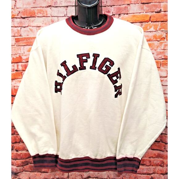 Tommy Hilfiger Sweatshirt Men's Size XL White Long Sleeve Crew Neck Pullover - Picture 1 of 10